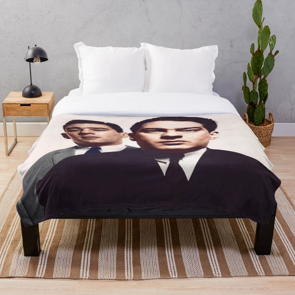 Plush blanket with image of the Kray twins, notorious London gangsters
