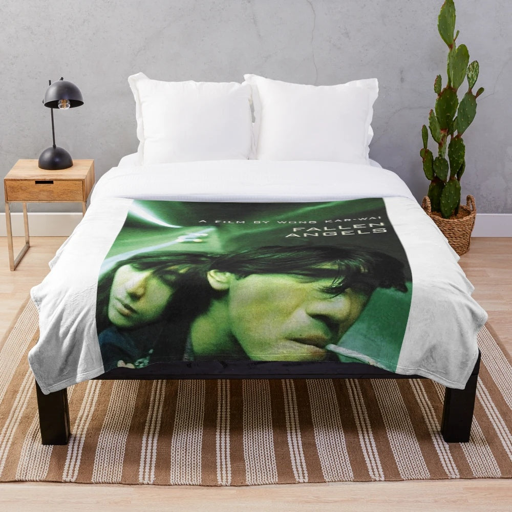 Plush blanket featuring a cinematic movie poster design inspired by the aesthetics of Hong Kong filmmaker Wong Kar-wai's films.