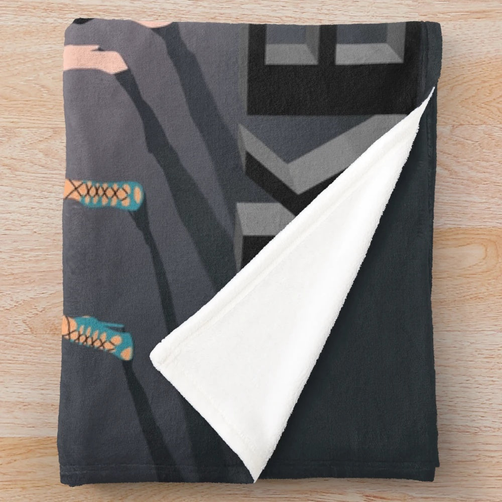 Minimalist plush blanket design featuring pop culture references