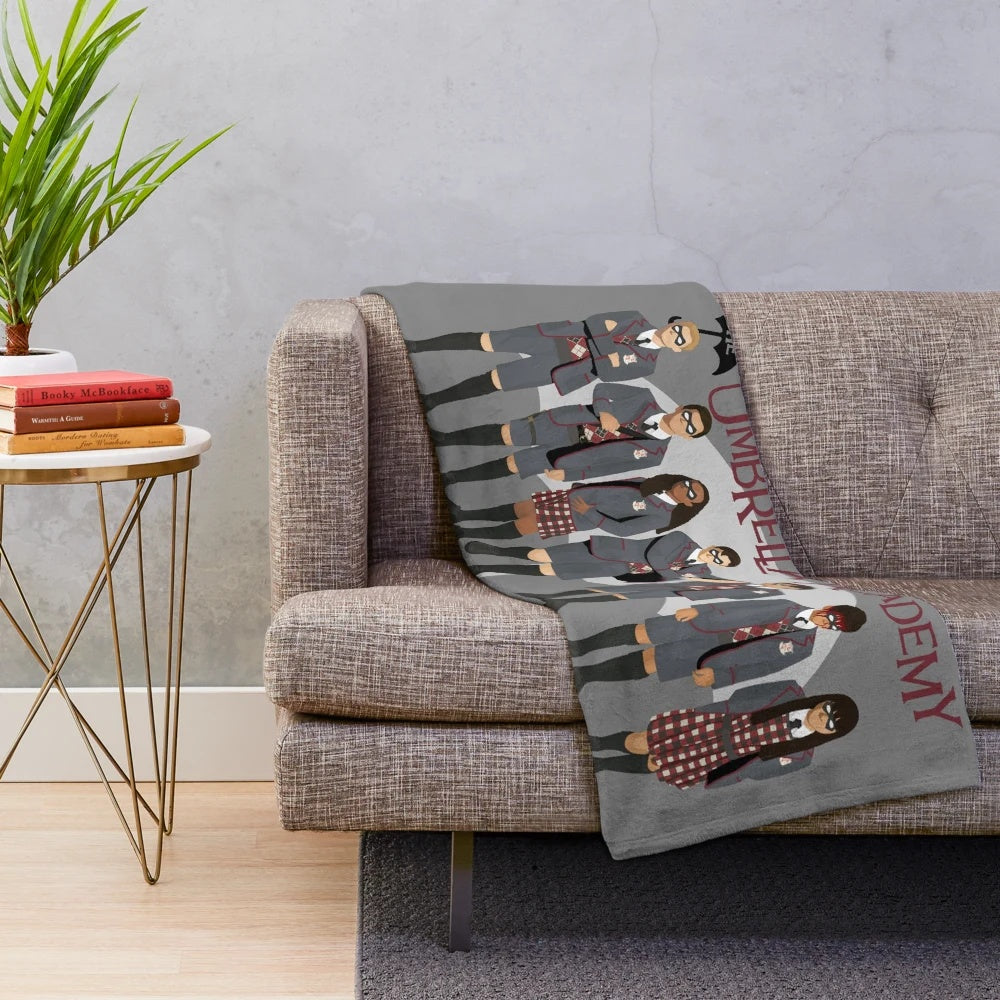 The Umbrella Academy Group Plush Blanket featuring the Hargreeves family