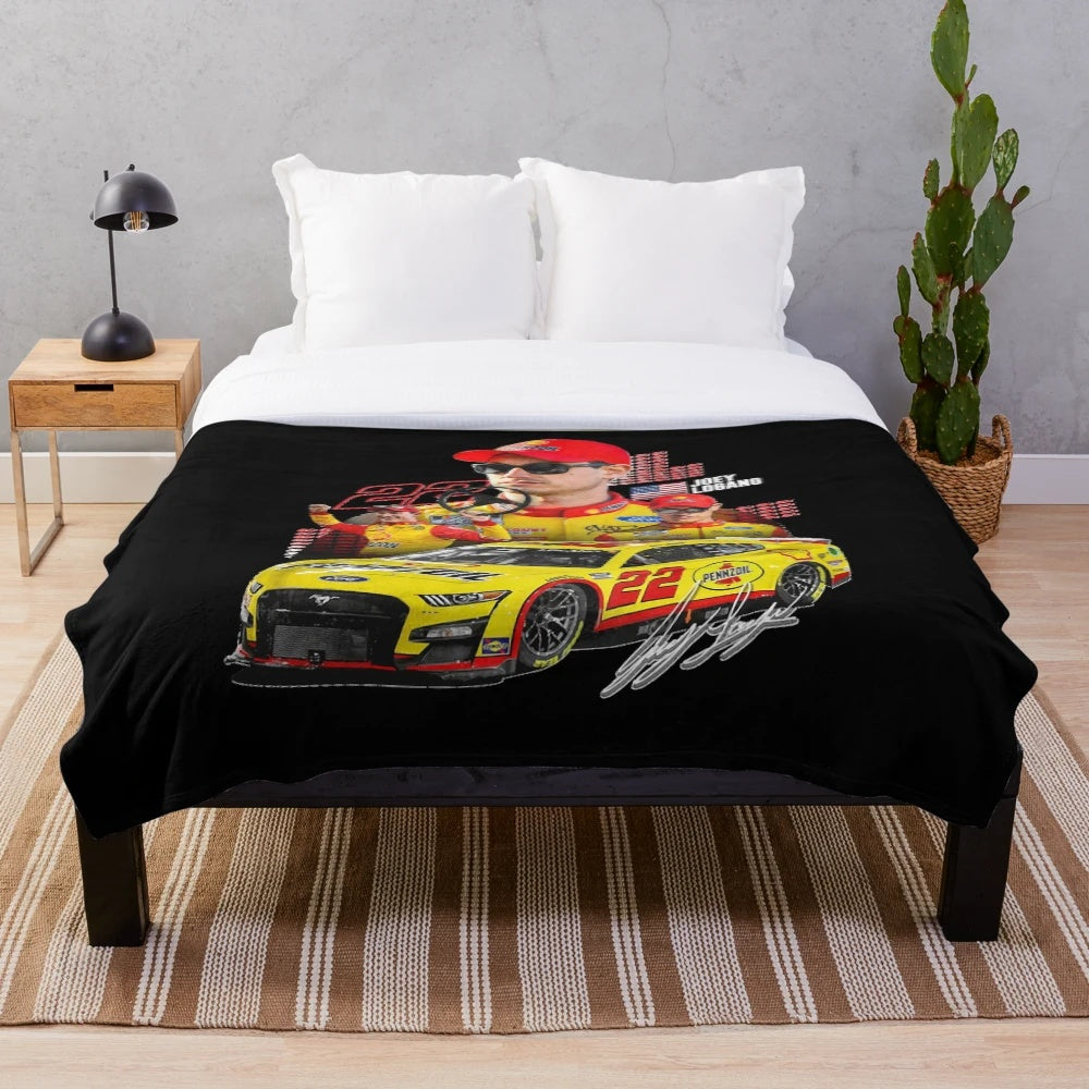 Plush blanket featuring Joey Logano's Next Gen Mustang 2022 graphic