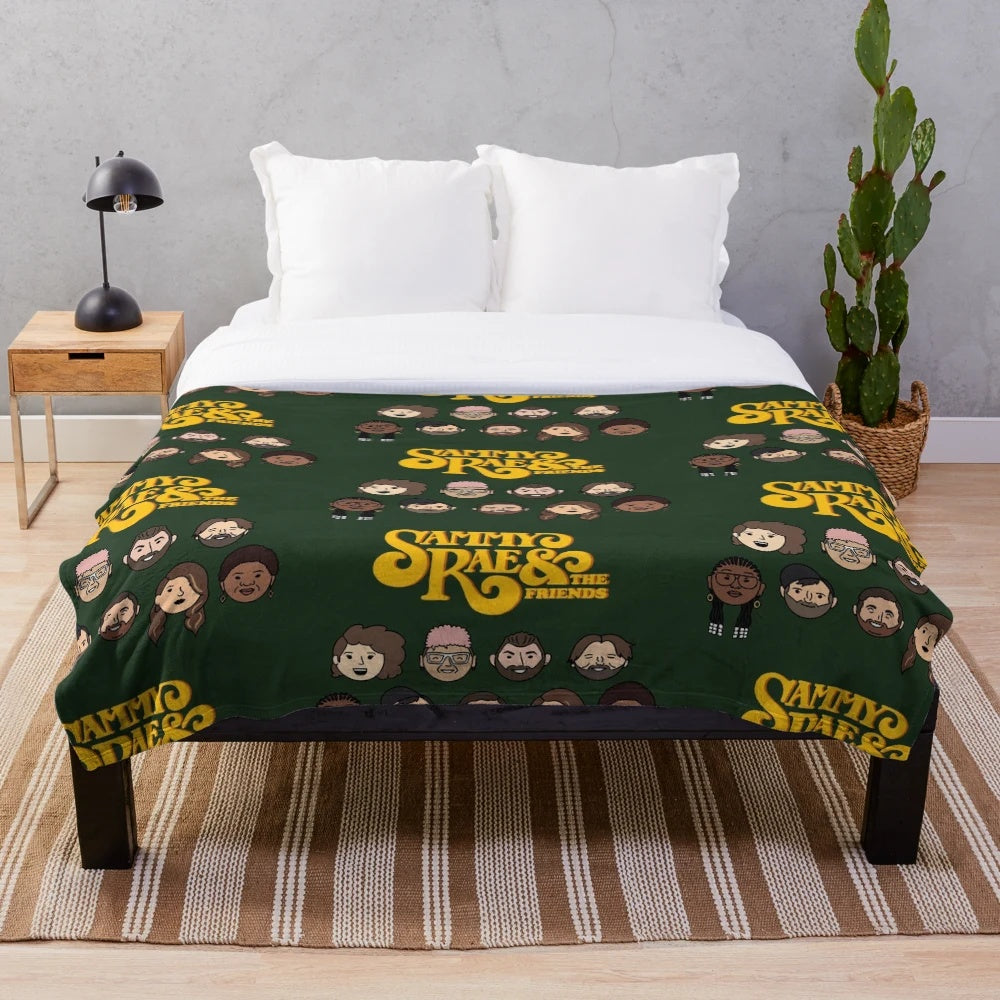 Plush blanket with hand-drawn Sammy Rae & the Friends-inspired orb and doodle design
