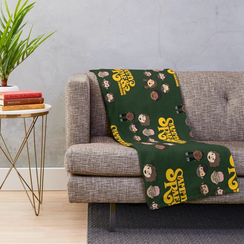 Plush blanket with hand-drawn Sammy Rae & the Friends-inspired orb and doodle design