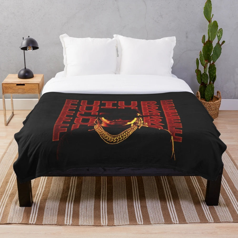 A soft, plush blanket featuring the stylized image of rapper Future Hendrix