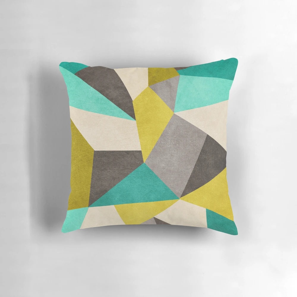 Polygon-patterned decorative pillow in neutral colors for modern home design