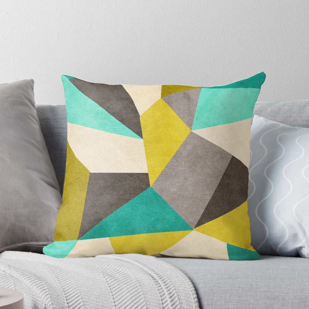 Polygon-patterned decorative pillow in neutral colors for modern home design