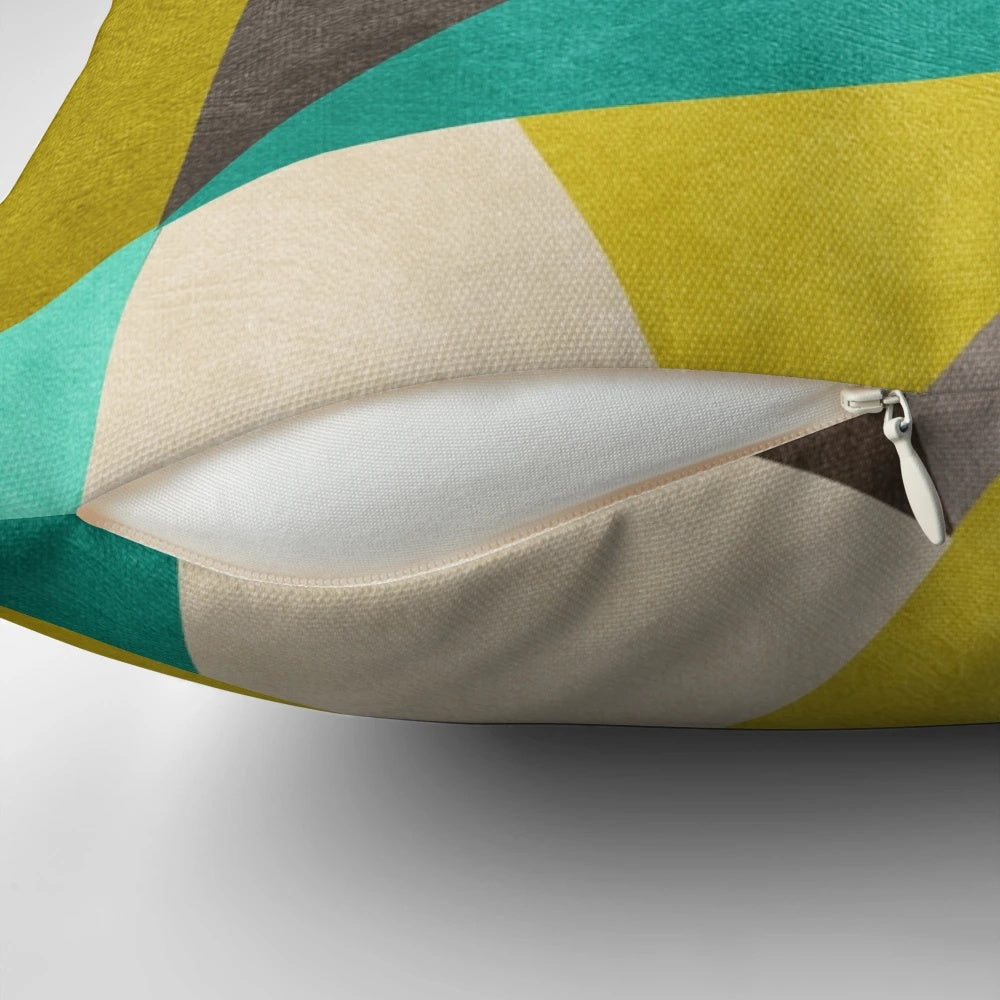 Polygon-patterned decorative pillow in neutral colors for modern home design