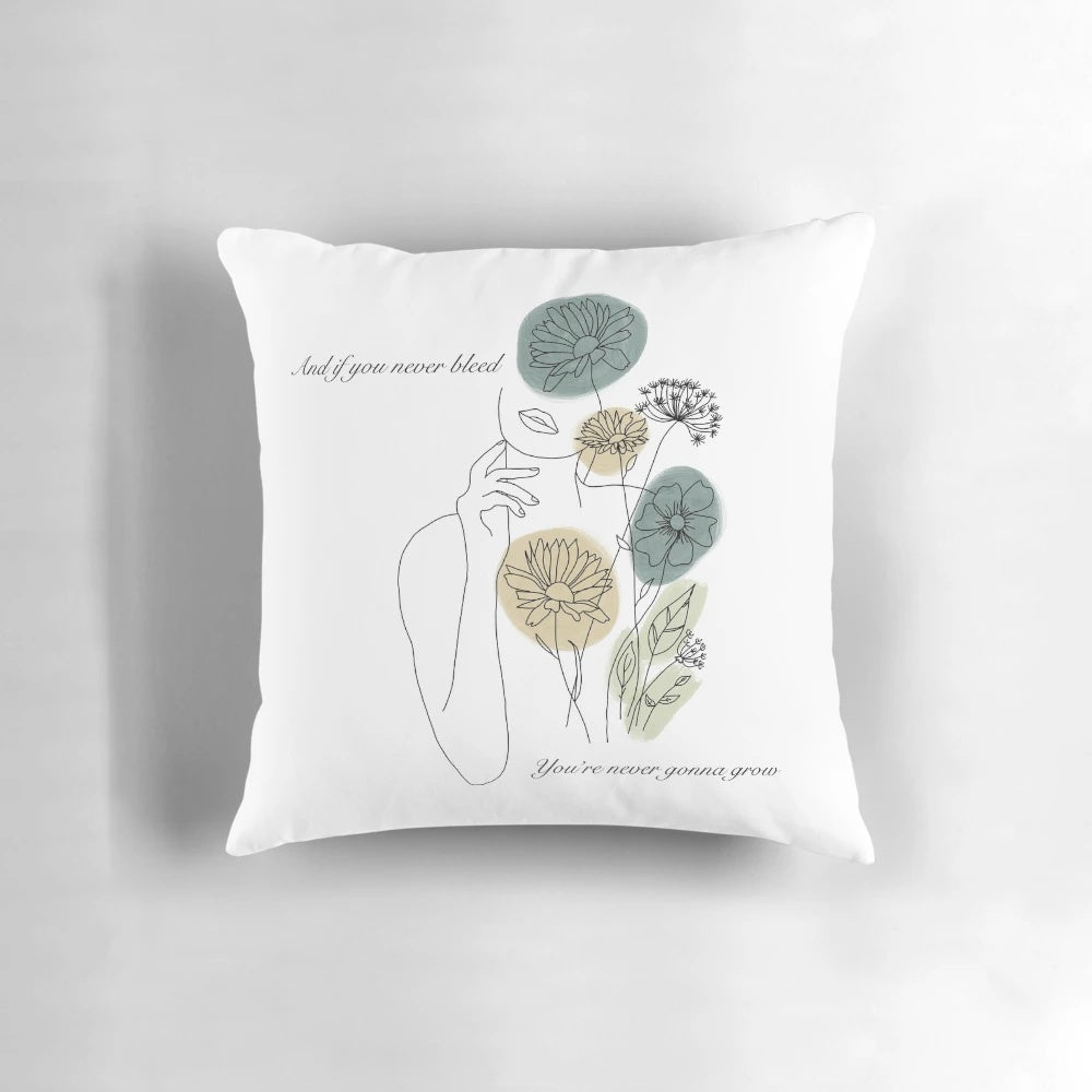 Minimalist line art pop art pillow design featuring a music icon