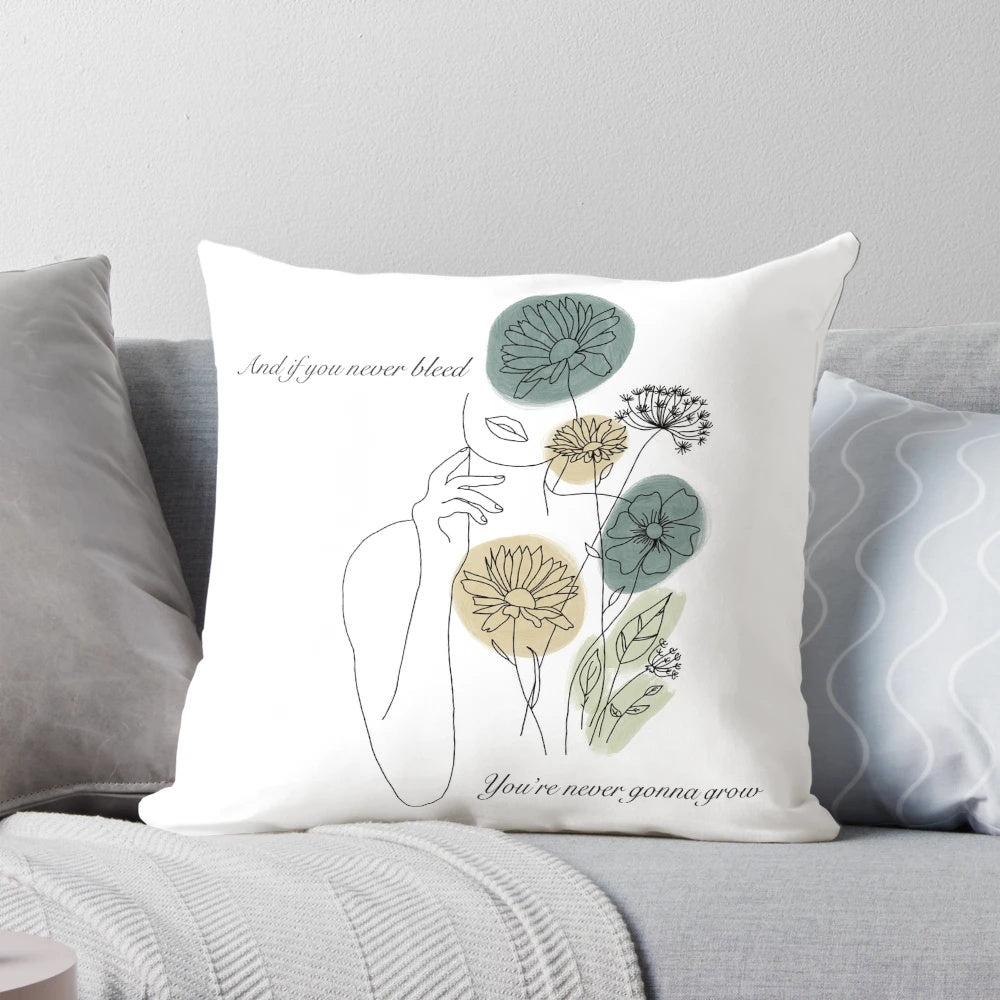 Minimalist line art pop art pillow design featuring a music icon