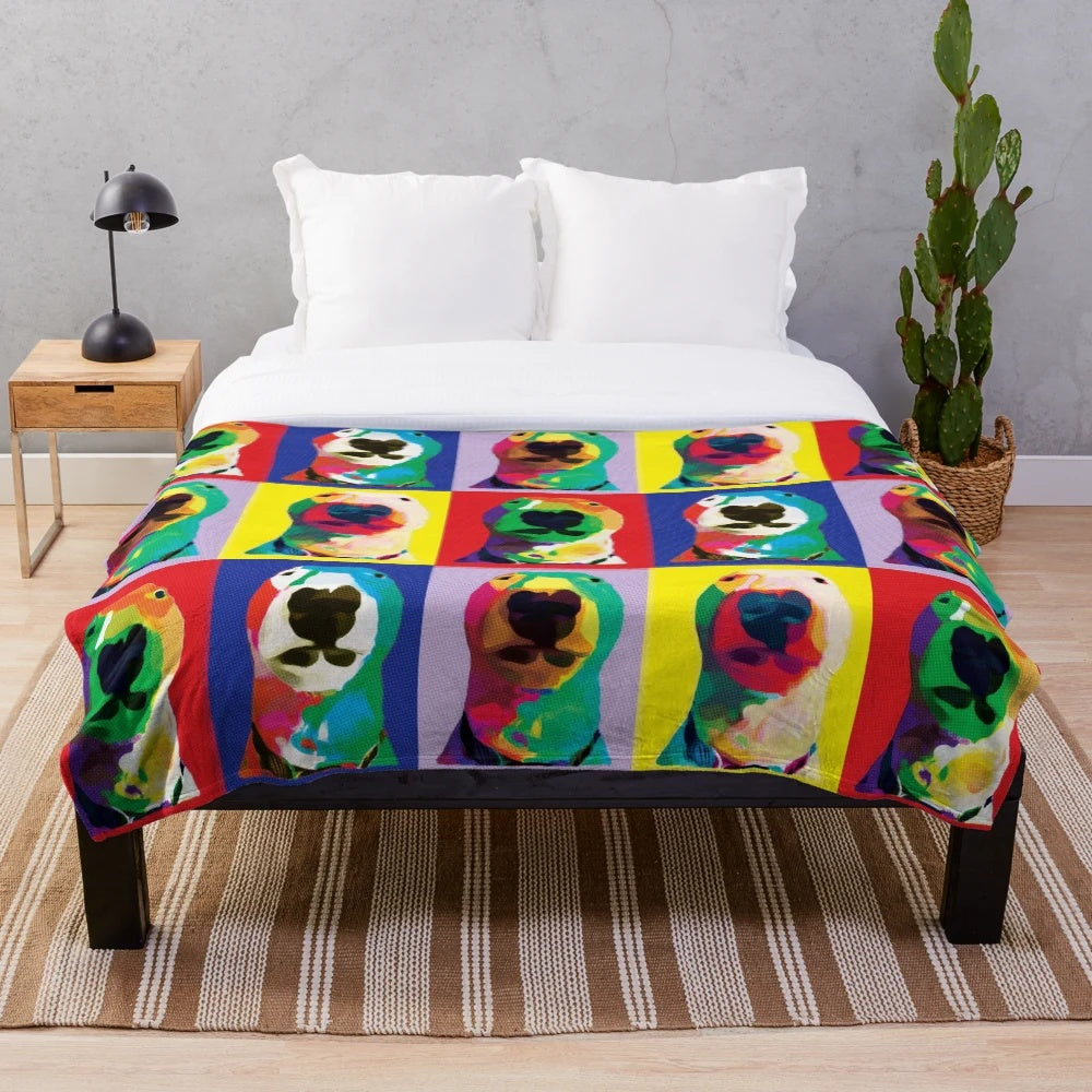 Pop art inspired plush blanket featuring the iconic image of Nelson the Bull Terrier