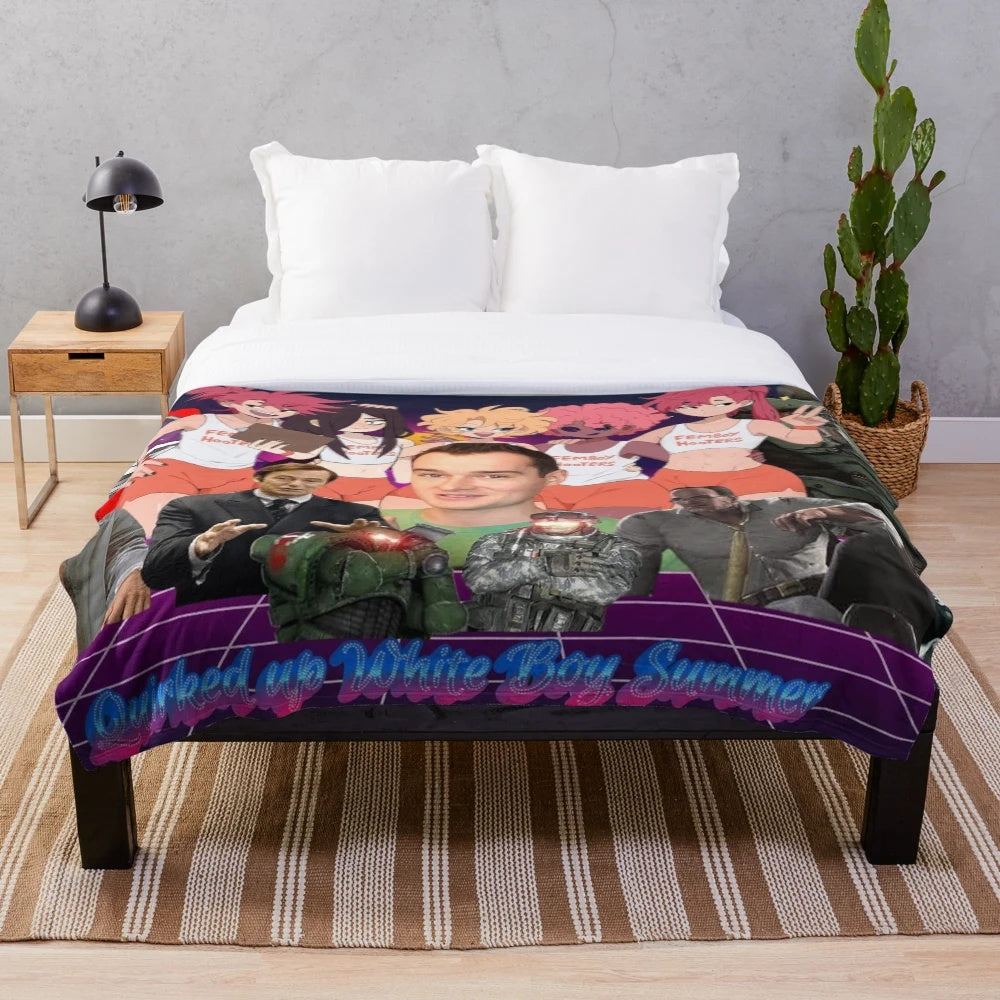 Cozy pop culture inspired plush blanket with soft and comfortable design
