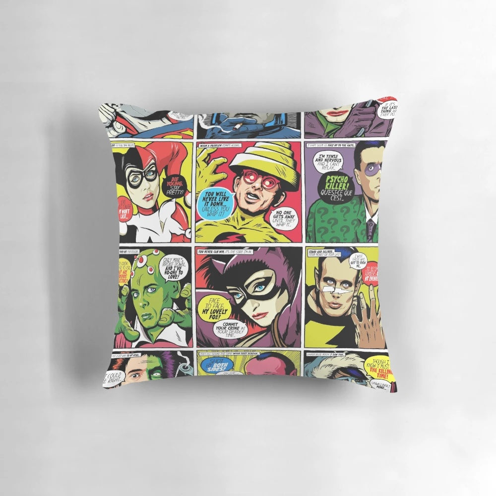 Post-punk inspired decorative pillow with bold, edgy design