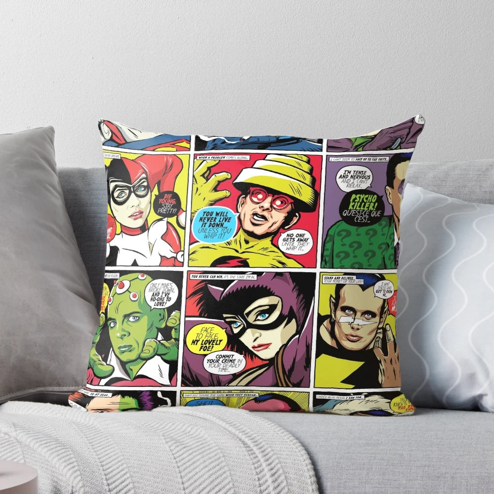 Post-punk inspired decorative pillow with bold, edgy design