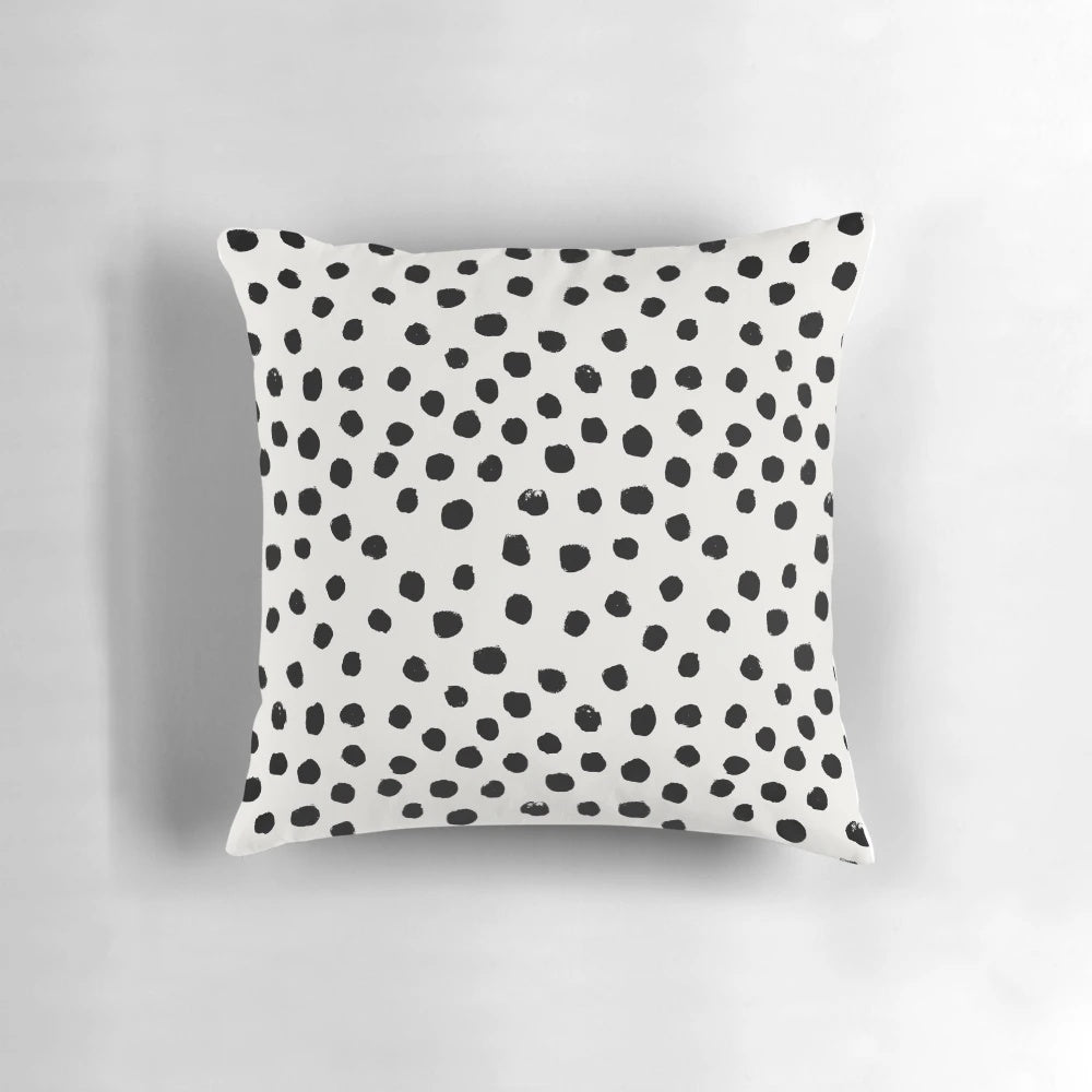 Stylish preppy brushstroke polka dot pattern black and white minimal design pillow