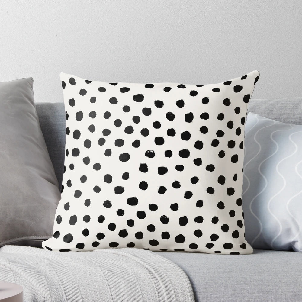 Stylish preppy brushstroke polka dot pattern black and white minimal design pillow