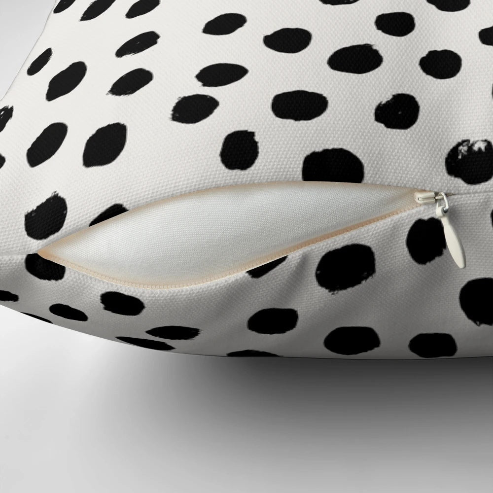 Stylish preppy brushstroke polka dot pattern black and white minimal design pillow