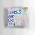 Decorative pillow with pink, blue, and gold accents in a preppy-inspired design.