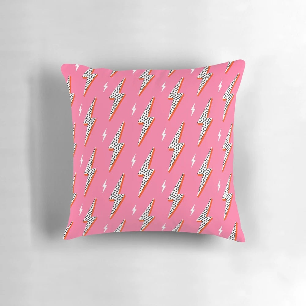 Preppy pink pillow with a lightning bolt design
