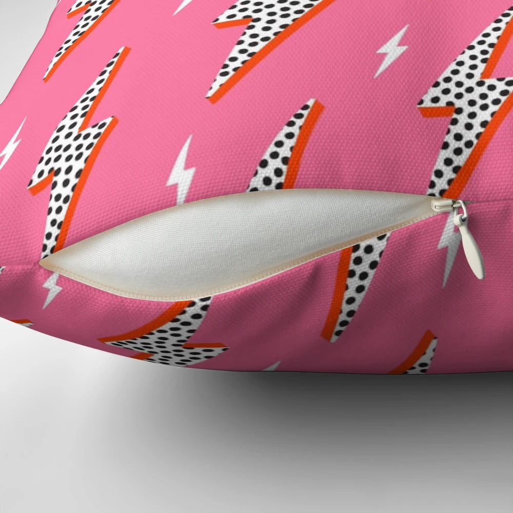 Preppy pink pillow with a lightning bolt design