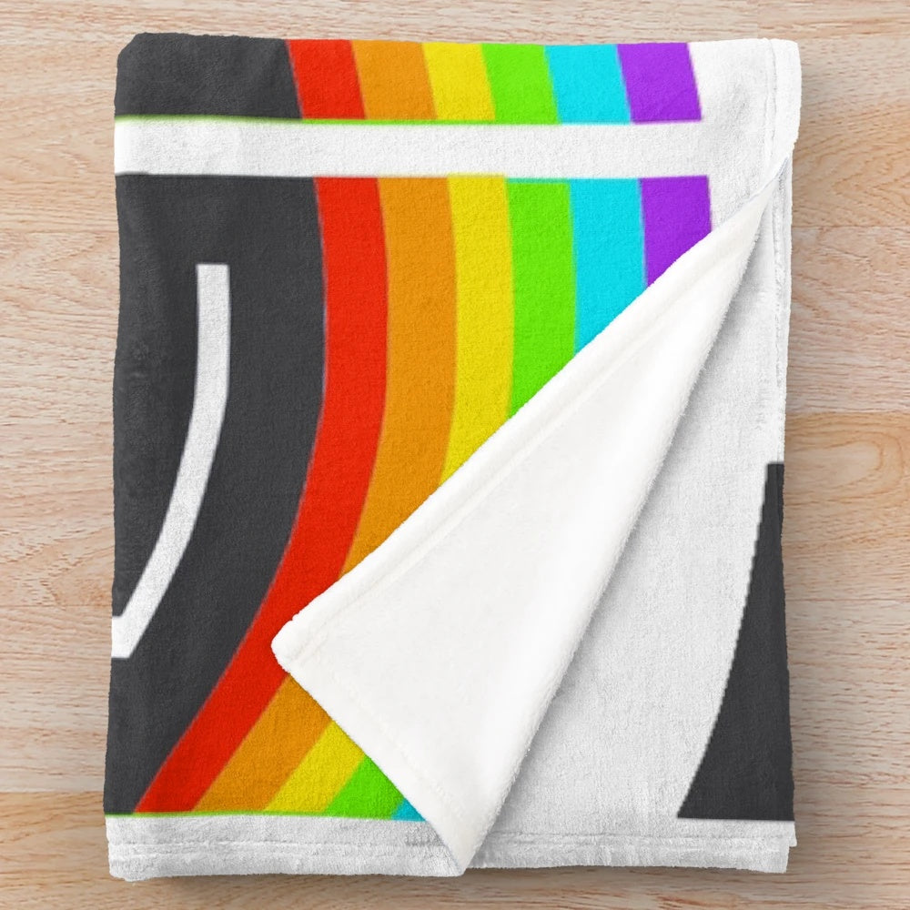 Colorful pride-themed plush blanket with basketball and heart design