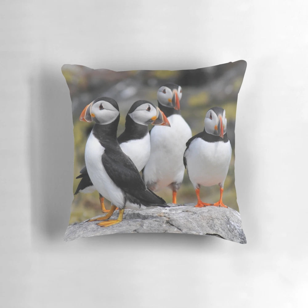 Puffin bird decorative throw pillow with nature-inspired design