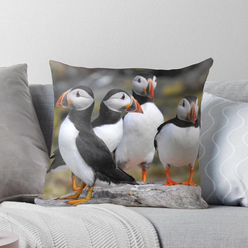 Puffin bird decorative throw pillow with nature-inspired design