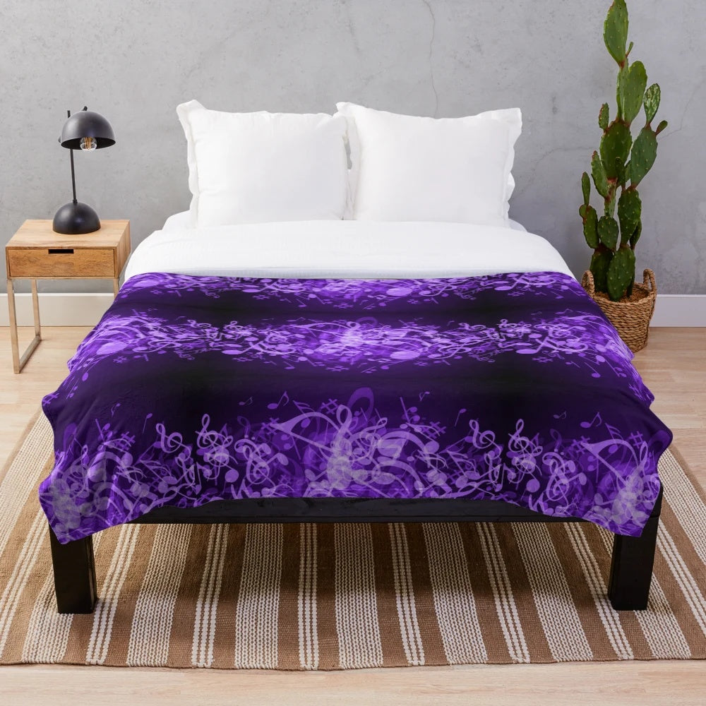 Purple music notes plush blanket with modern, trendy design