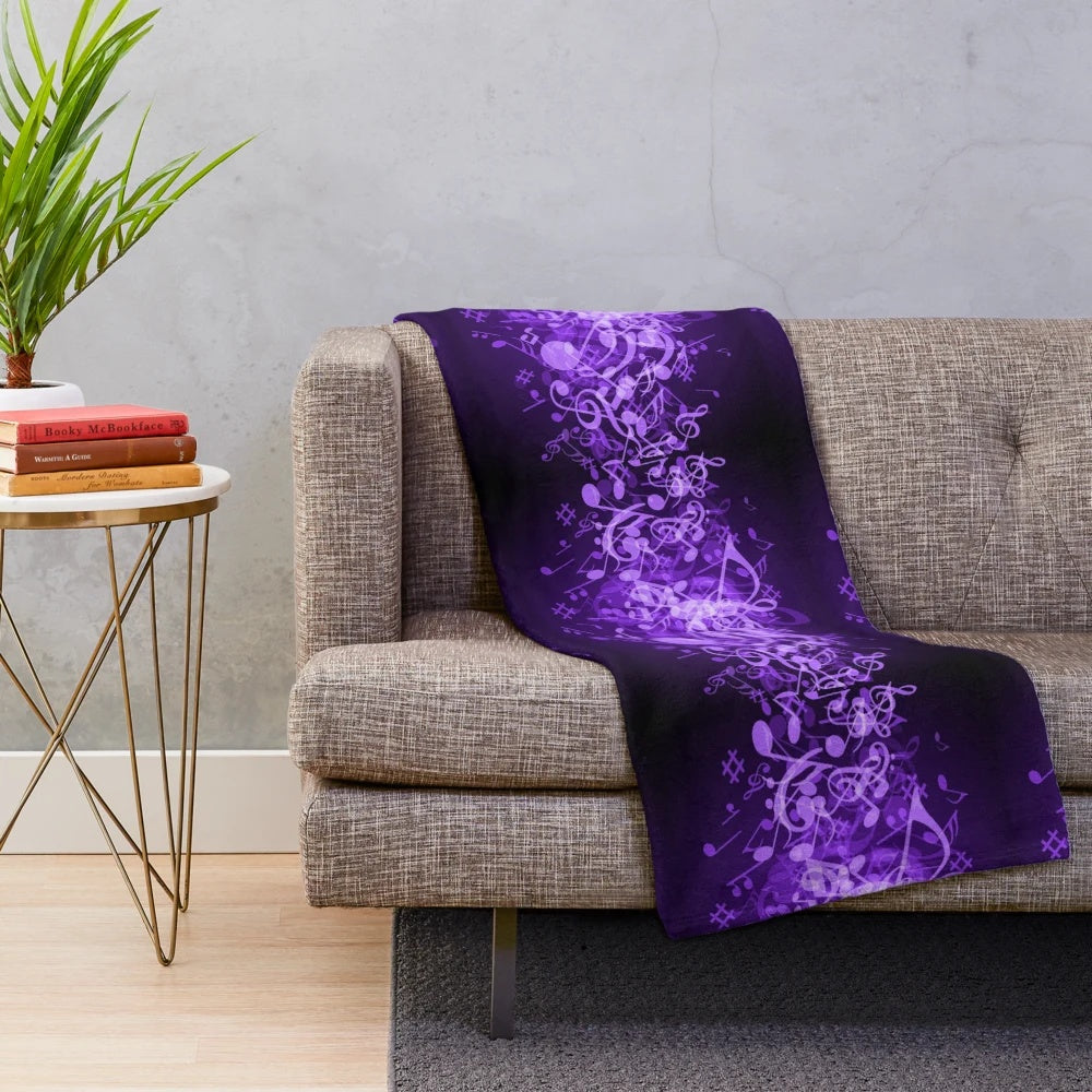 Purple music notes plush blanket with modern, trendy design
