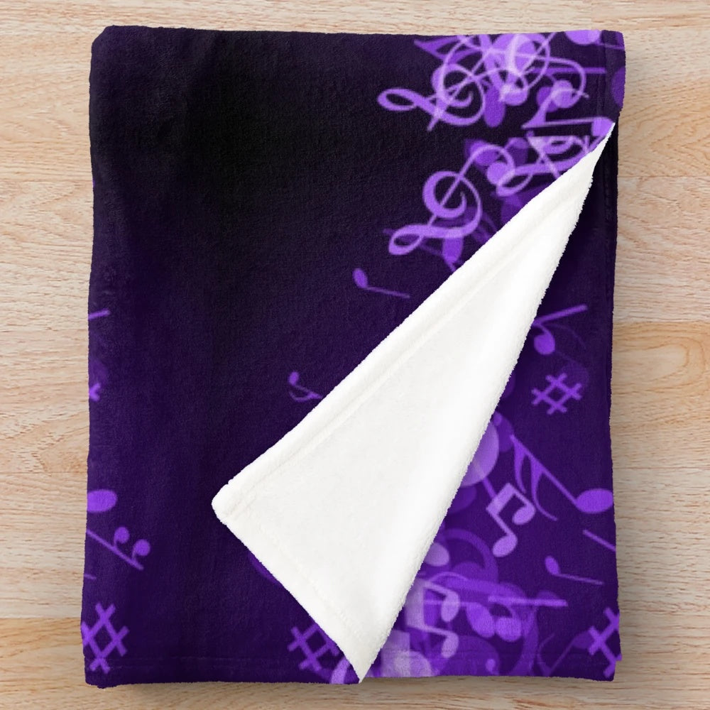 Purple music notes plush blanket with modern, trendy design