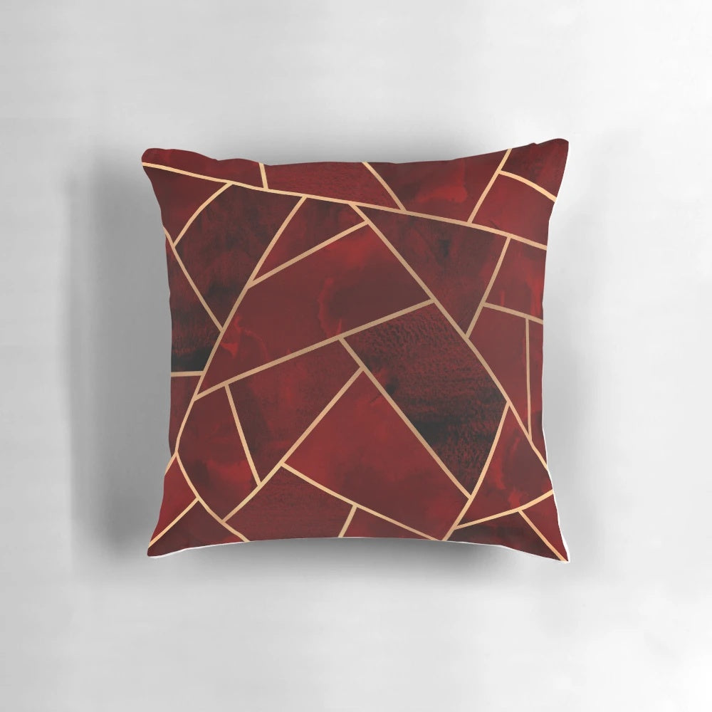 Red and gold geometric pattern decorative throw pillow