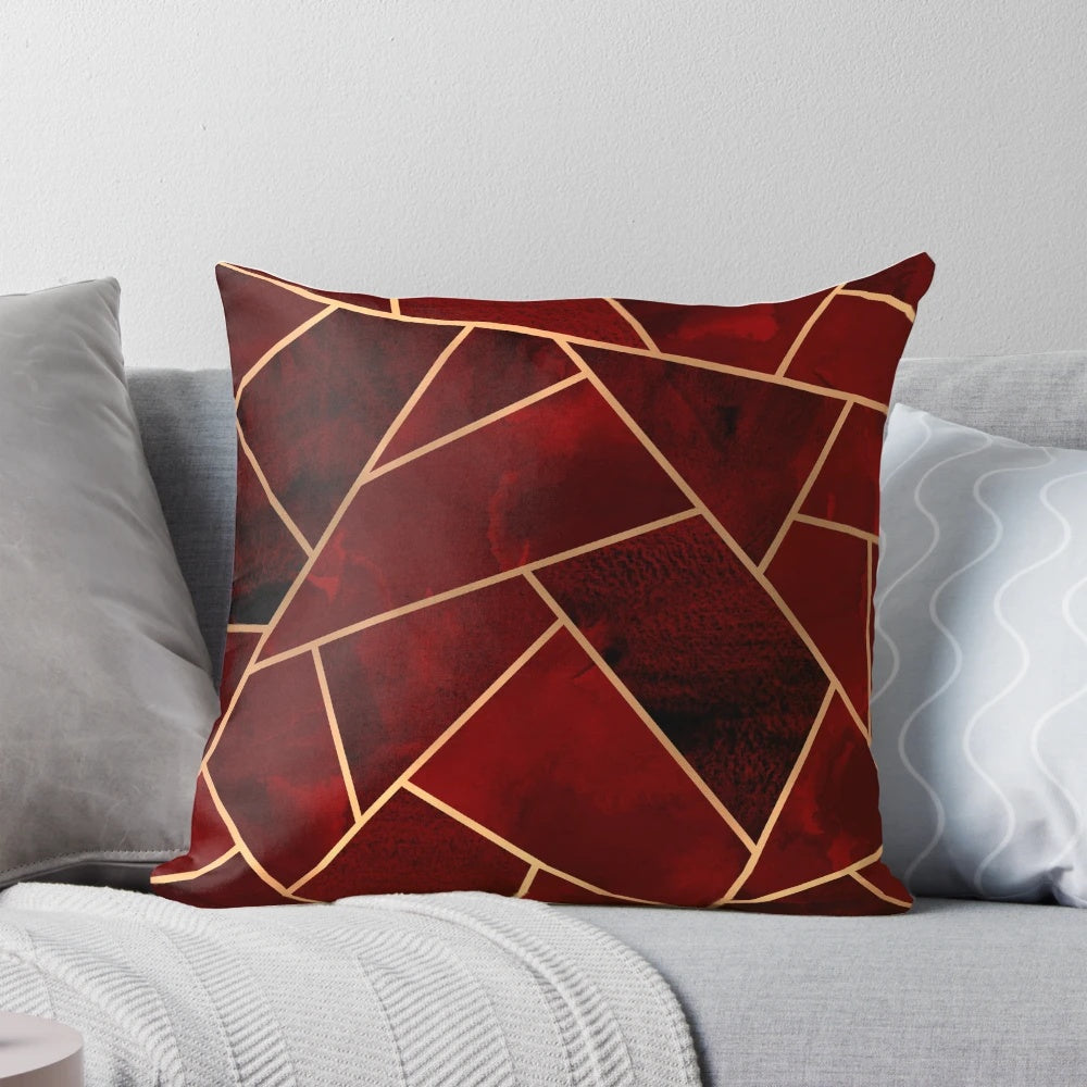 Red and gold geometric pattern decorative throw pillow