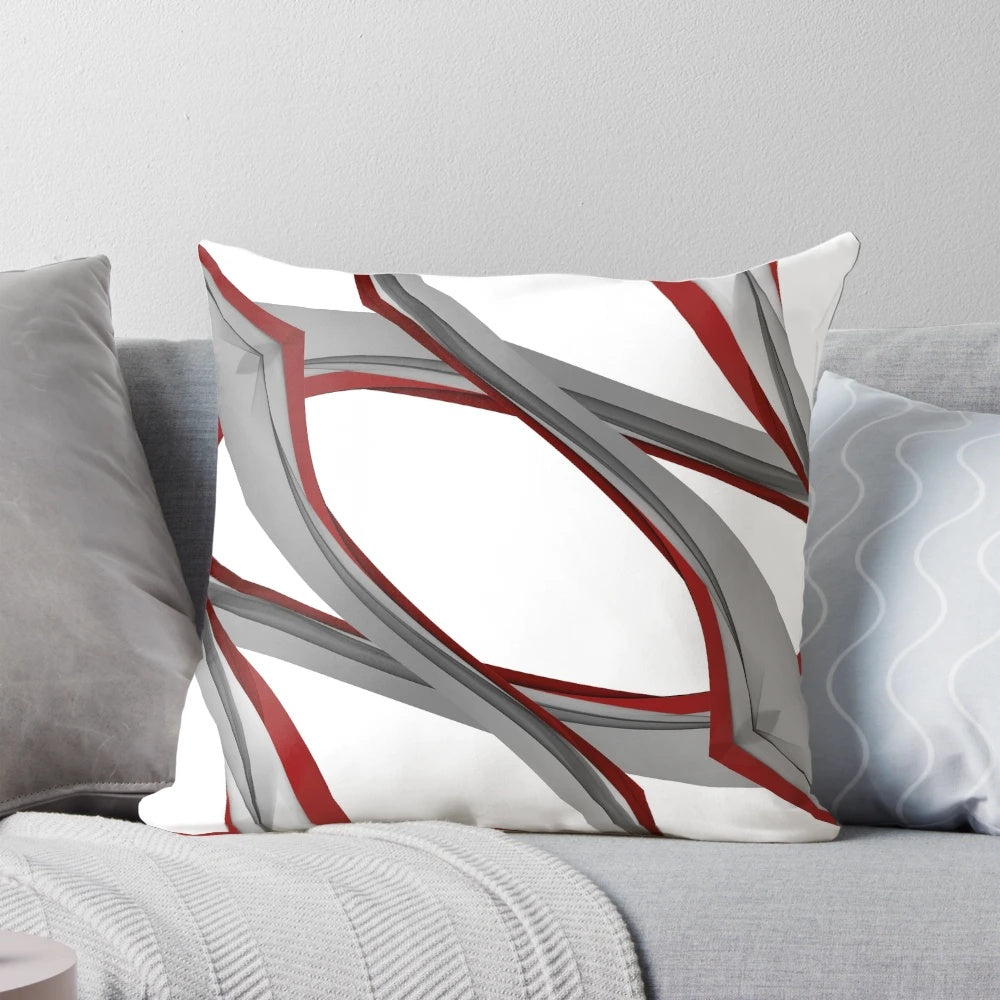 A cozy red and gray throw pillow for your living room or bedroom