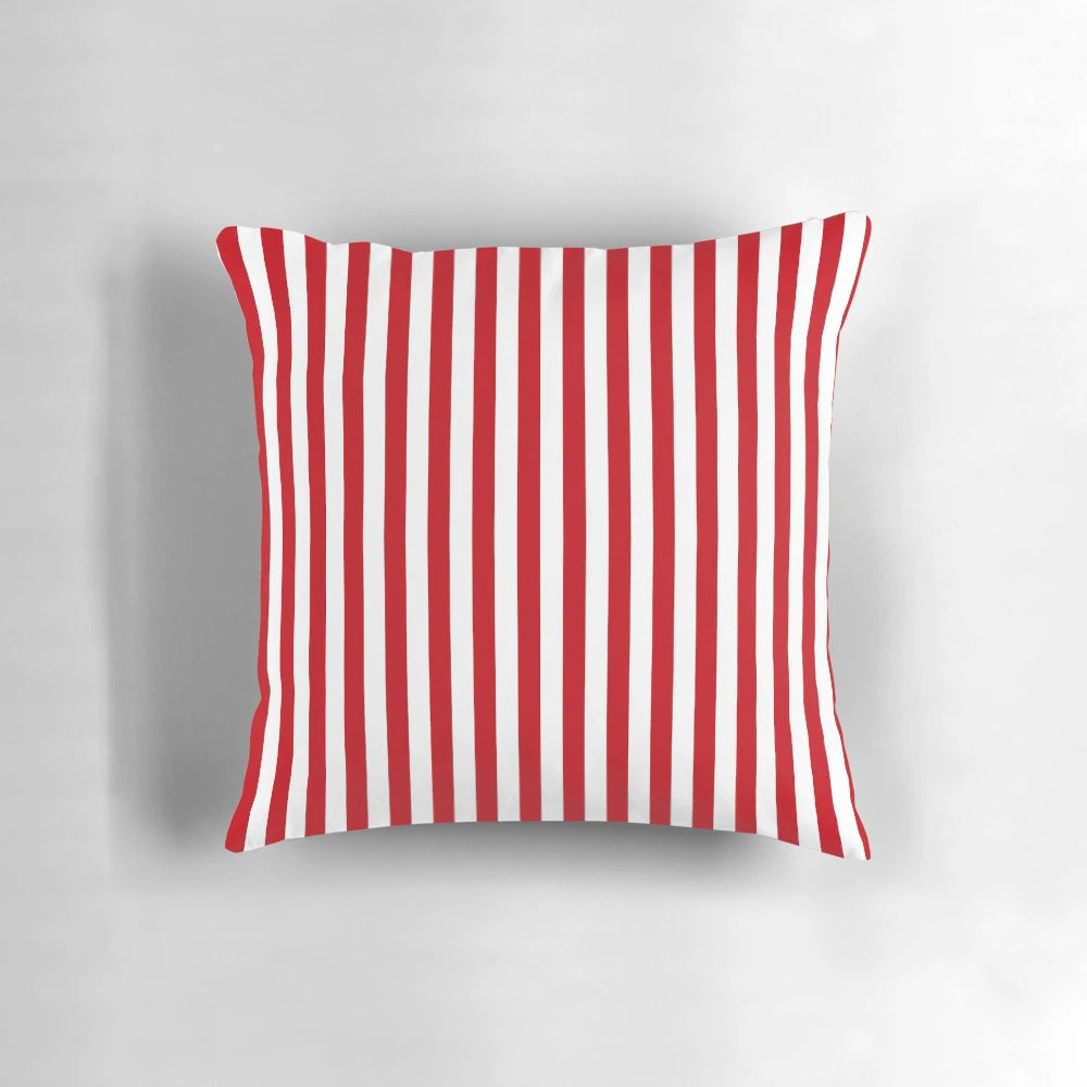 Red and white striped modern throw pillow with a cool, contemporary design