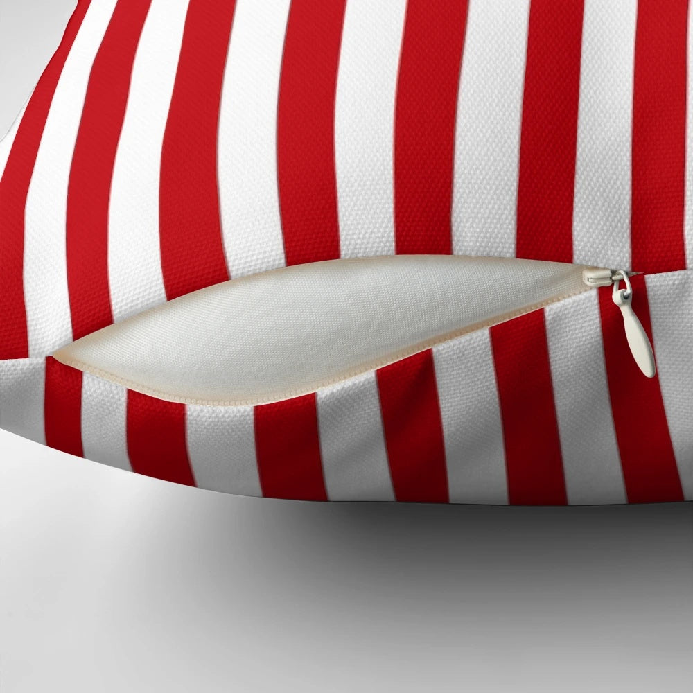 Red and white striped modern throw pillow with a cool, contemporary design