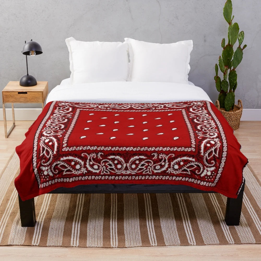 Red bandana-patterned plush blanket