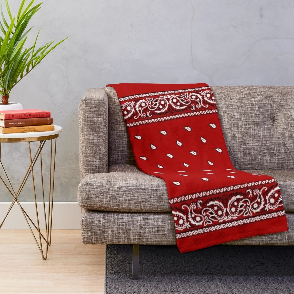 Red bandana-patterned plush blanket