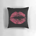 Stylish red glitter lips design on a decorative throw pillow