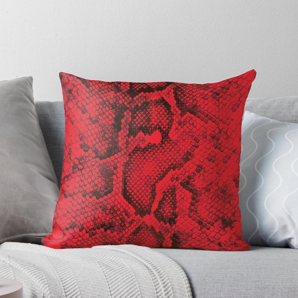 Red snakeskin pattern decorative pillow with a fresh, natural design
