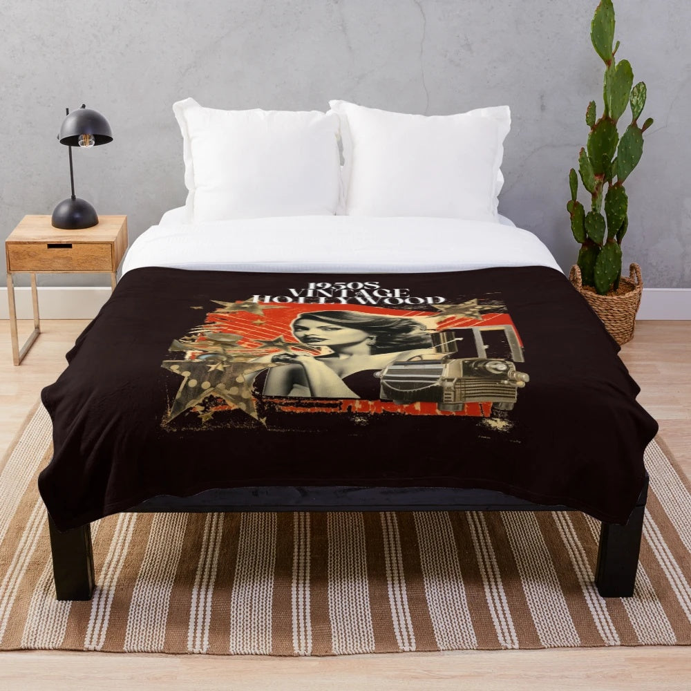 Retro plush blanket with vintage Hollywood and 1950s cinema inspired design