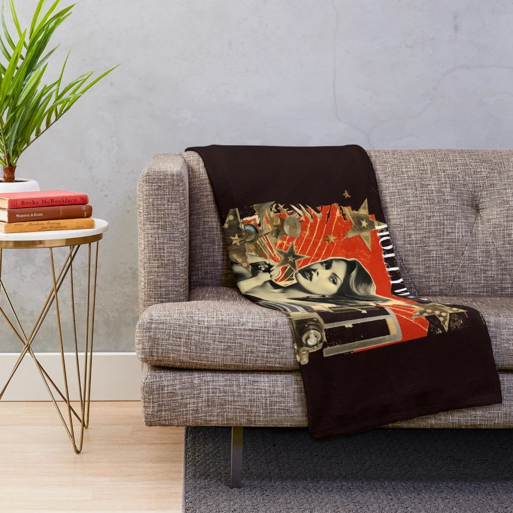 Retro plush blanket with vintage Hollywood and 1950s cinema inspired design