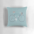 Plush road bike-style throw pillow in blue and red colors