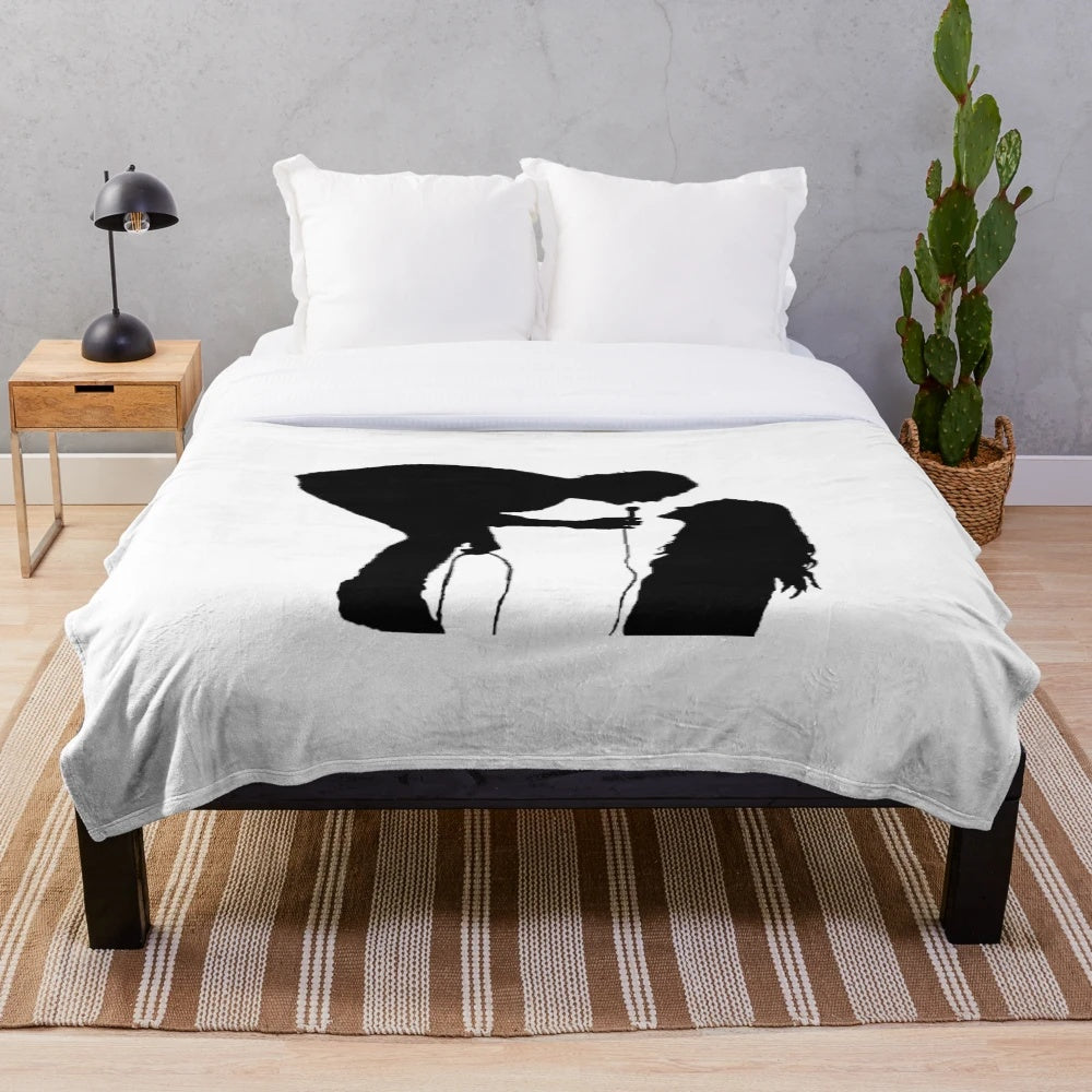 Plush black and white robbers silhouette blanket