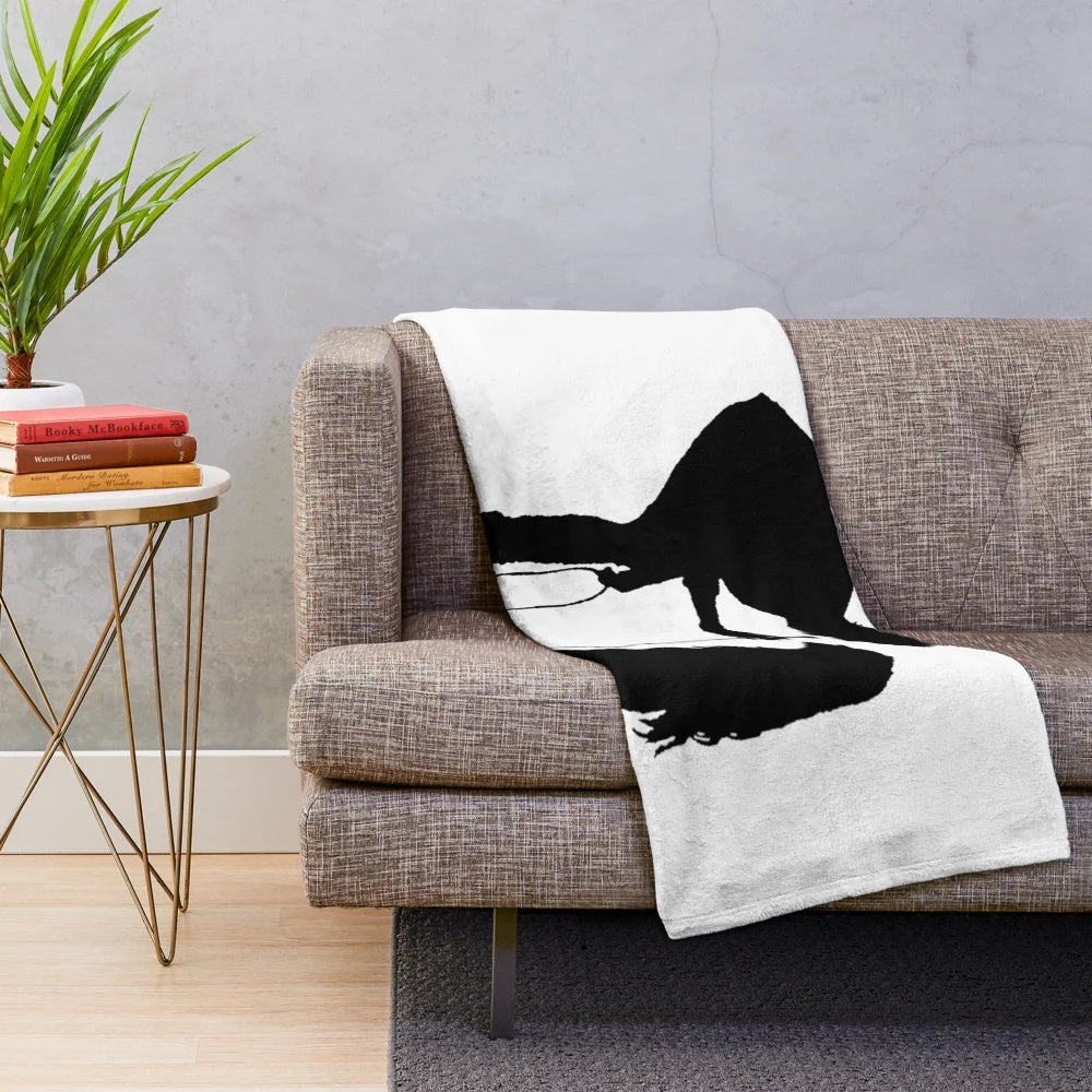 Plush black and white robbers silhouette blanket