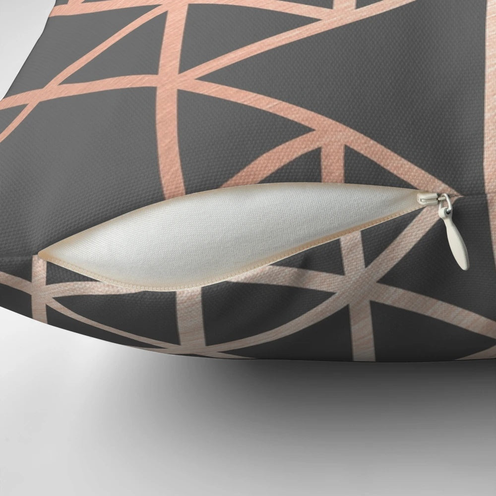 Rose gold and gray geometric patterned decorative pillow