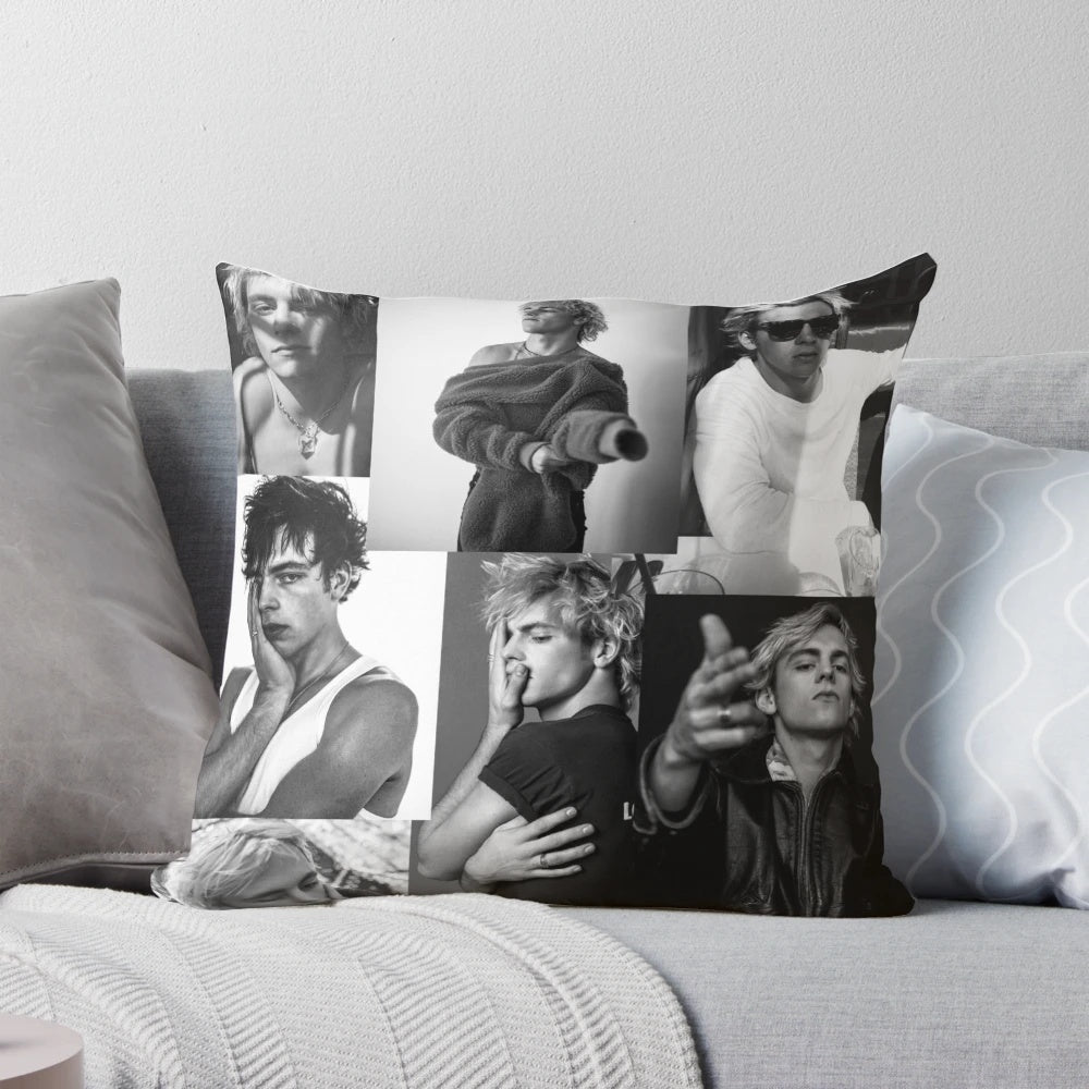 Ross Lynch Collage Pillow - Stylish Black and White Portrait