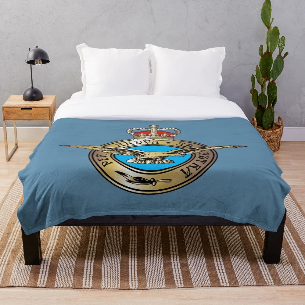 Royal Air Force inspired plush blanket featuring the iconic wings and logo