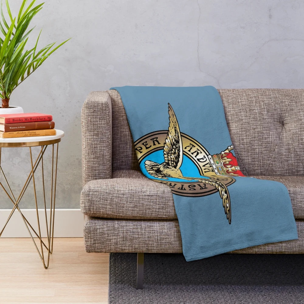 Royal Air Force inspired plush blanket featuring the iconic wings and logo