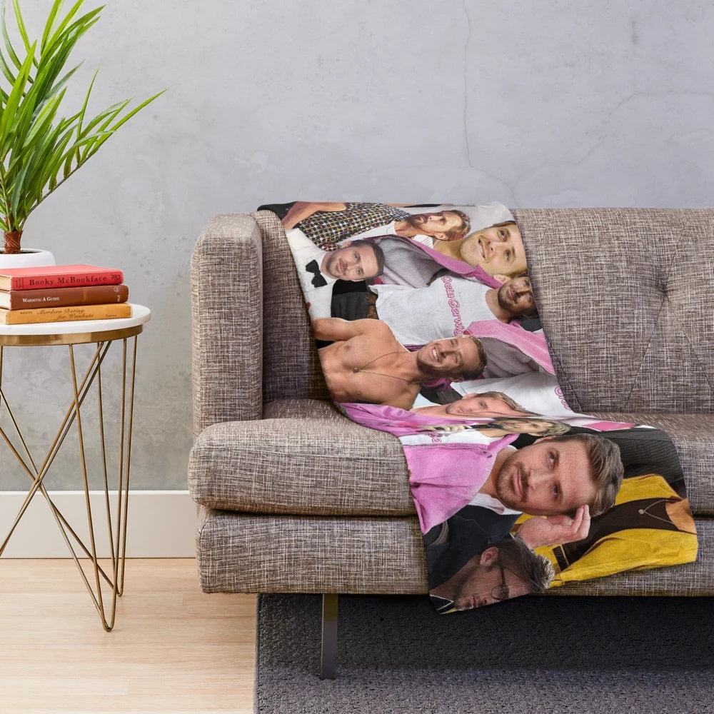 Ryan Gosling photo collage printed on a soft and cozy plush blanket