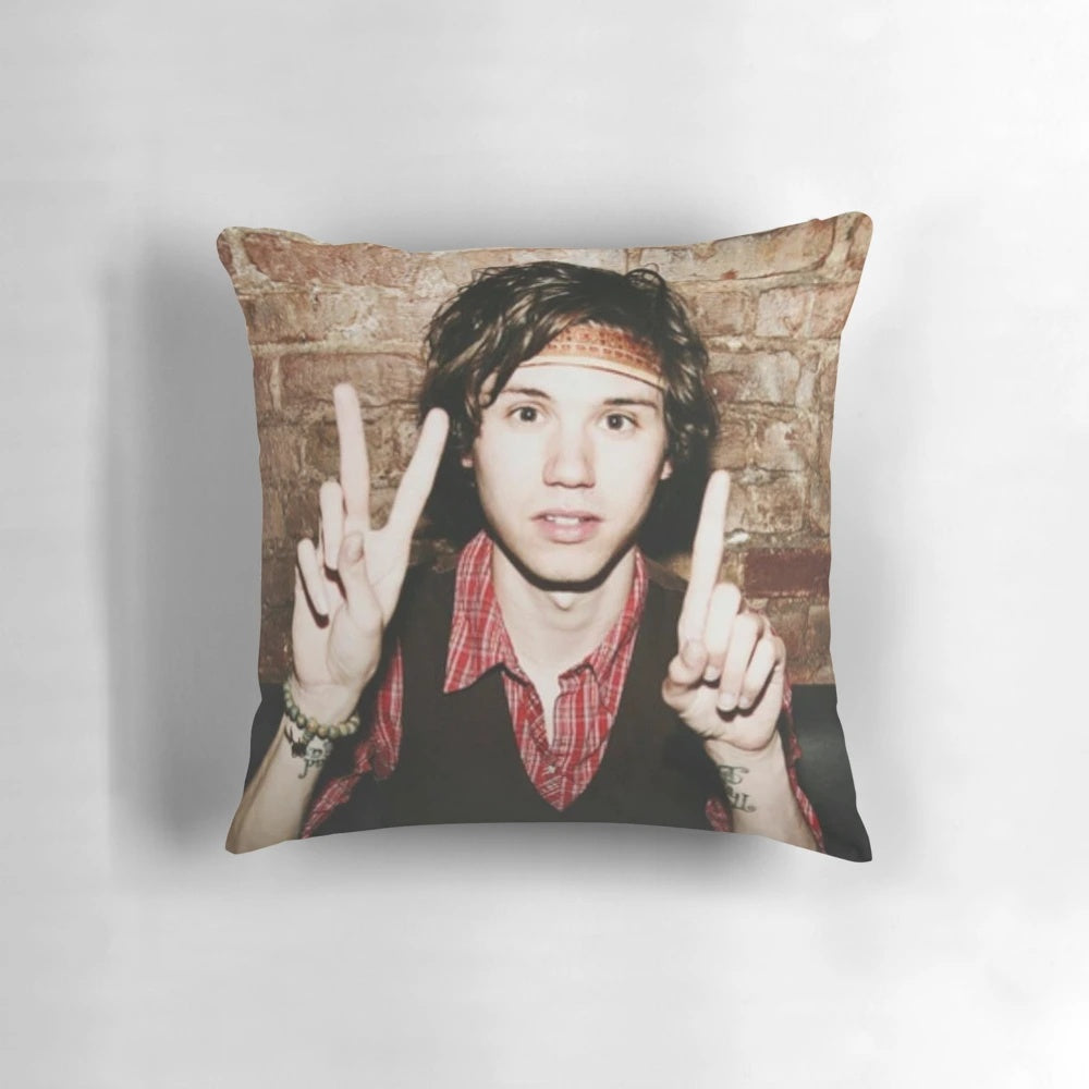 Decorative throw pillow featuring an illustration inspired by Ryan Ross