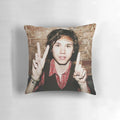 Decorative throw pillow featuring an illustration inspired by Ryan Ross